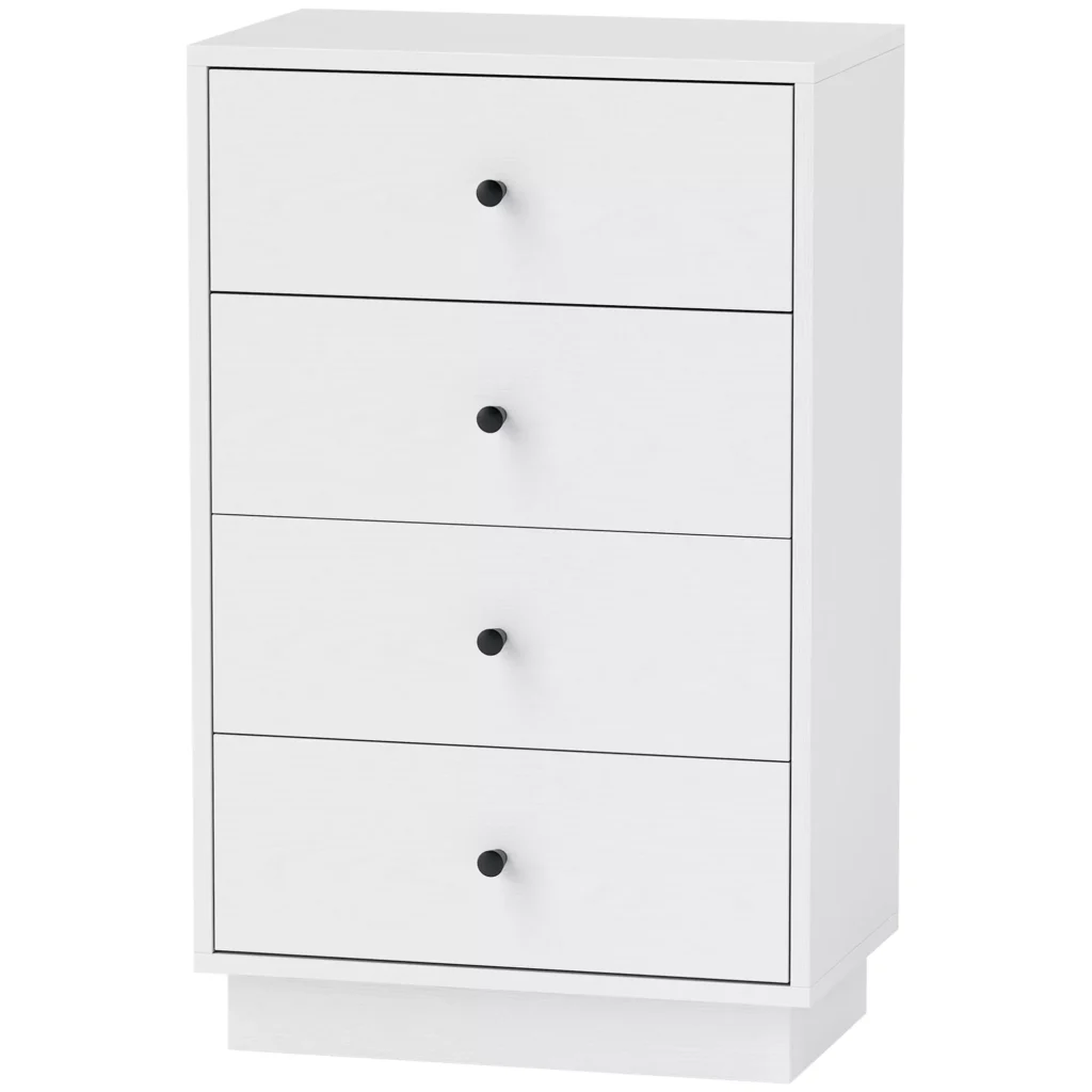 HOMCOM Komoda Komoda su 4 stalčiais Spintelė pagaminta iš medžio medžiagos Modernaus stiliaus spintelė Stalčių spintelė Komoda gyvenamajam kambariui Miegamasis Prieškambaris 47 x 29 x 75 cm Balta
