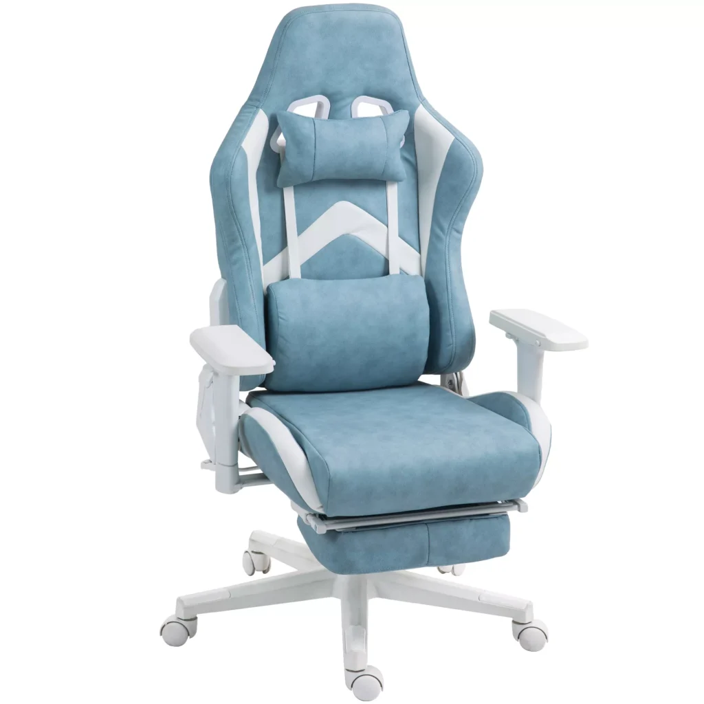 Ergonomiška žaidimų kėdė su atsilenkimo funkcija ir atrama kojoms, mėlyna, iki 120kg