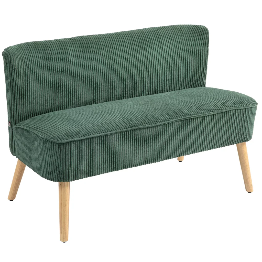 2 vietų sofa, medinės kojos, 117 x 56,5 x 77 cm, žalia