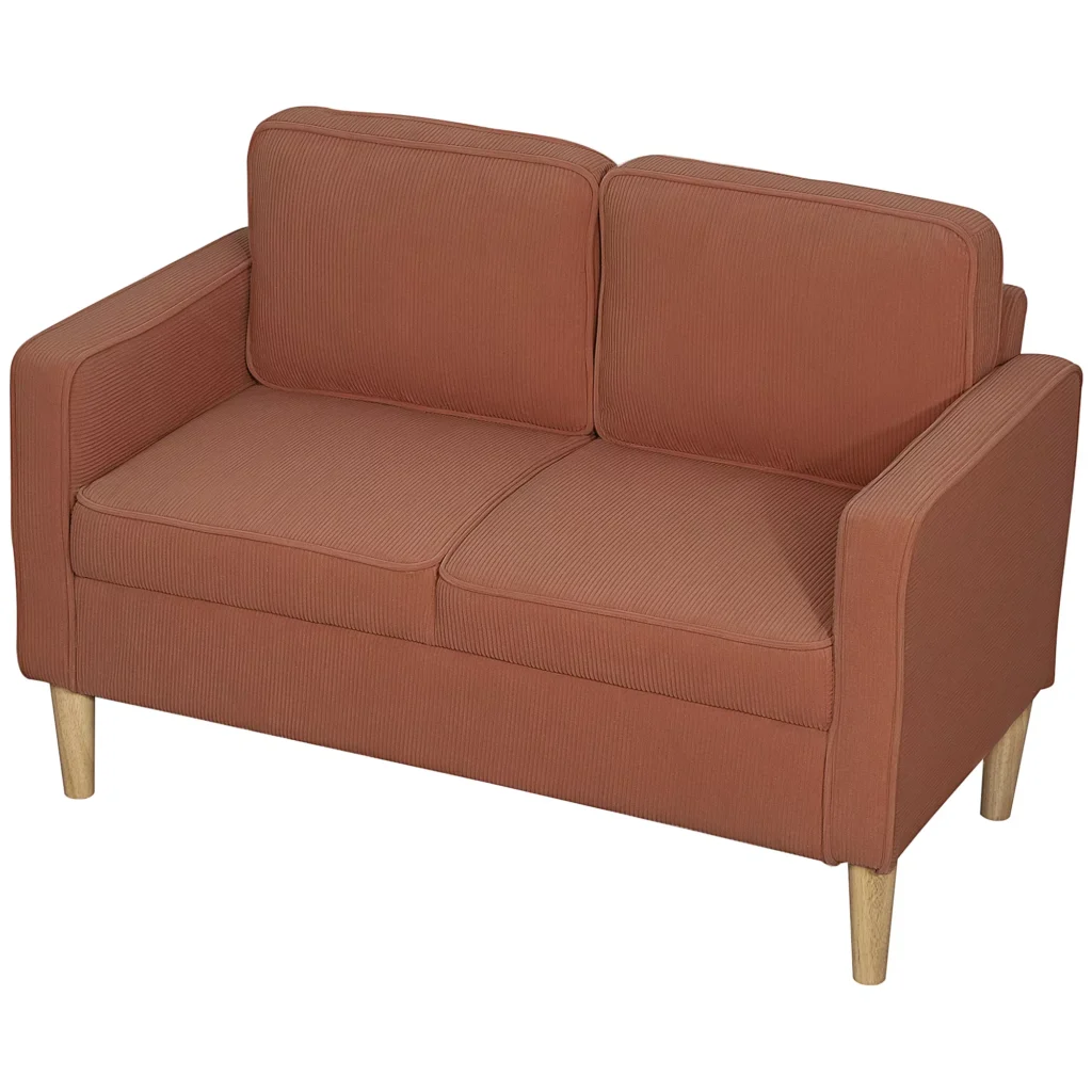 Maža Sofa 2 Sėdimų Vietų su Porankiu ir Daiktadėže | Šiuolaikiška Minkšta Sofa su Medinėmis Kojomis, 117 x 63 x 79 cm, Rausva