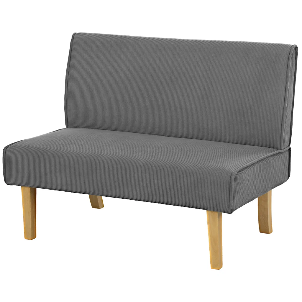 2 Vietų Sofa su Medinėmis Kojomis | Velvetinės Išvaizdos Minkšta Sofa, Skirta Miegamajam ir Svetainei, 110 x 62 x 85 cm, Pilka