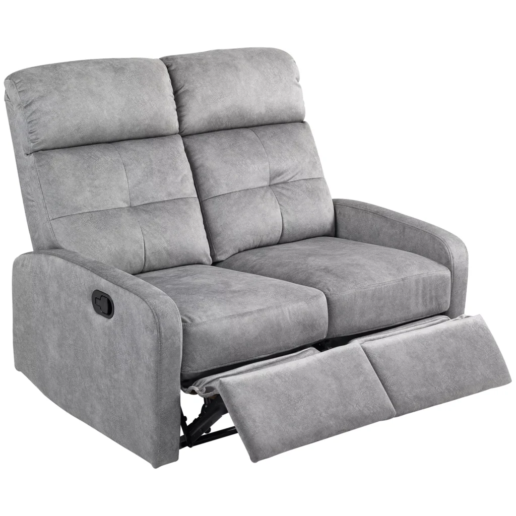 "HOMCOM" televizoriaus fotelis su atsilenkimo funkcija, 2 vietų sofa televizoriaus fotelis su kišeninių spyruoklių šerdimi, 2 vietų kino fotelis su atramomis kojoms, skirtas svetainei, miegamajam, pilkos spalvos