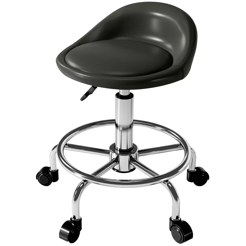 HOMCOM Reguliuojamo aukščio taburetė su atlošu Pasukama taburetė 59-75 cm Darbo taburetė 360° pasukama taburetė Biurui skirta taburetė Salonas Masažas Spa Juoda
