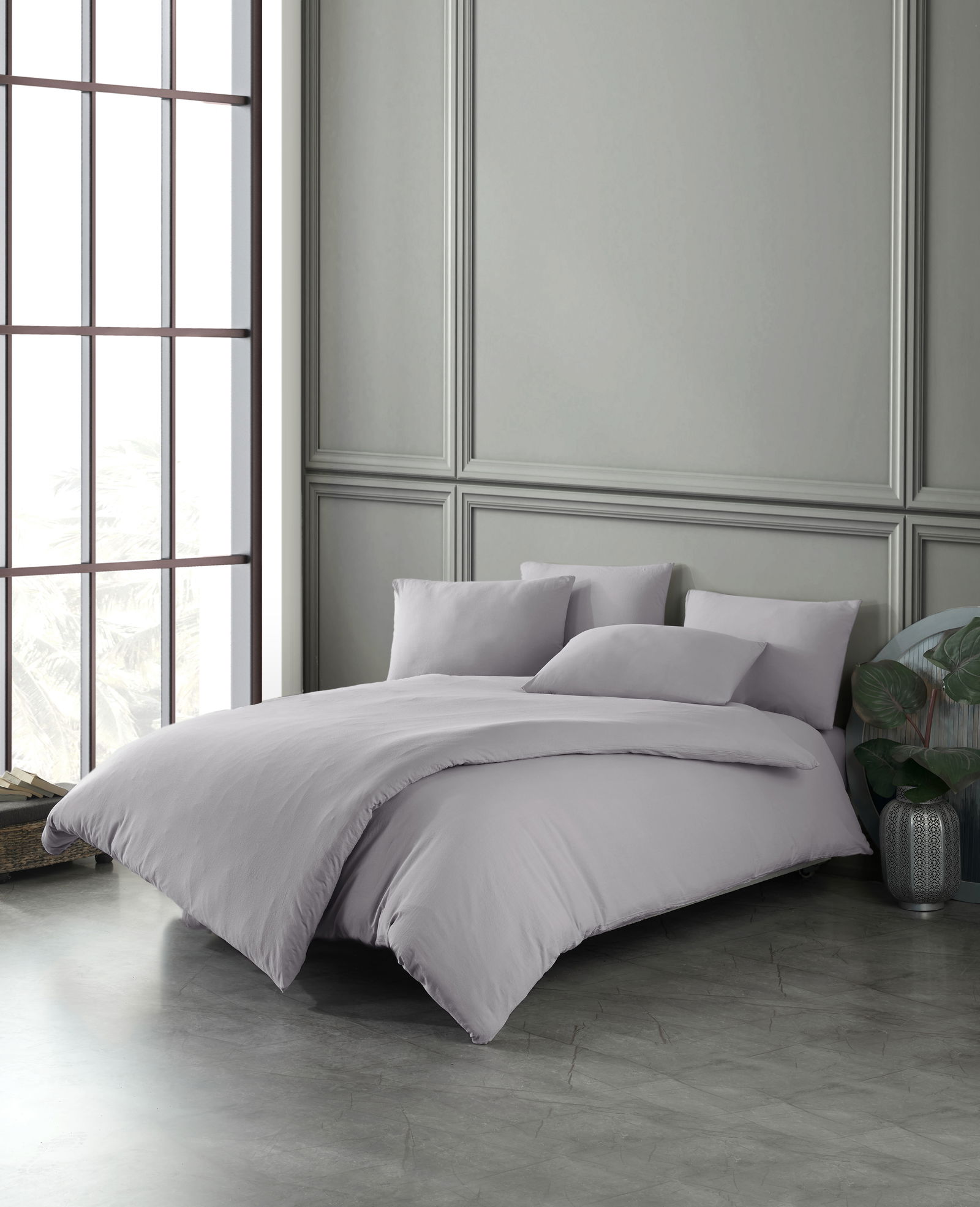 Medvilninės patalynės komplektas CREYA STONE WASHED GREY, 200x220 cm, 2x50x70 cm, 100% medvilnės