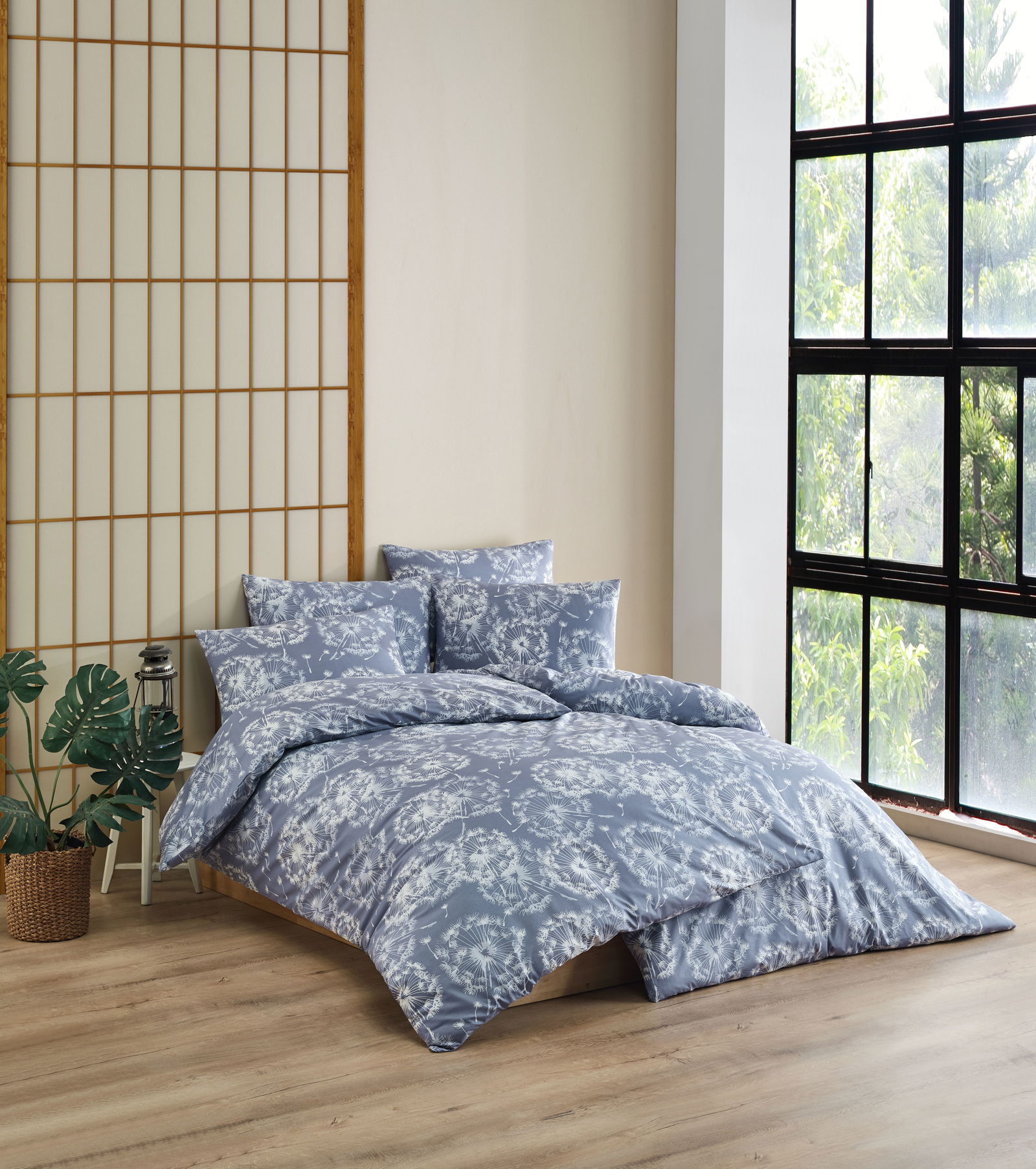 Medvilninės patalynės komplektas CREYA ENID STEEL BLUE, 160x200 cm, 50x70 cm, 100% medv.