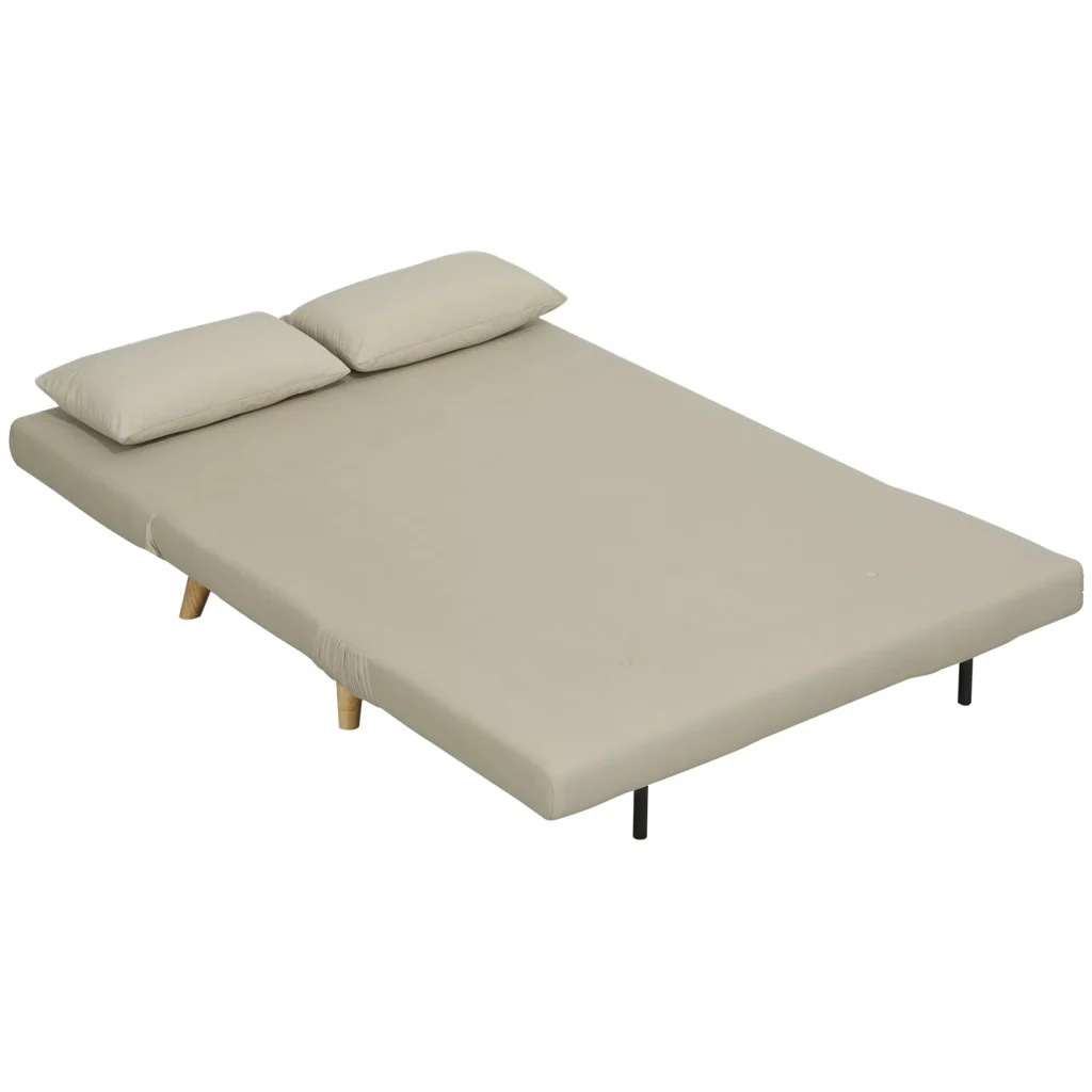 HOMCOM Sofa lova Sofa su miegamąja funkcija 130 X 78 cm Sofa su juosmens pagalvėle, aksomo išvaizdos, reguliuojamas atlošas, skirta svetainei, miegamajam, smėlio spalvos
