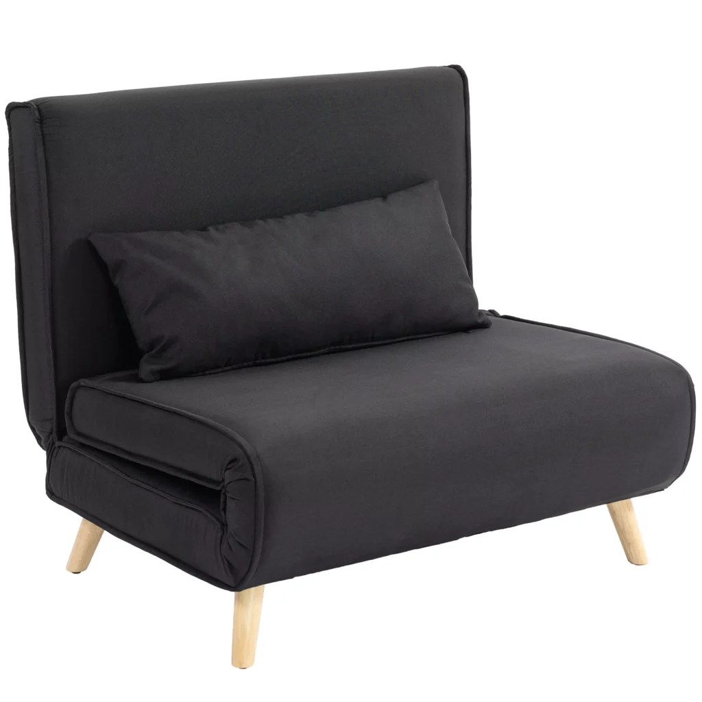 Sofa-lova, sulankstomas fotelis su reguliuojamu atlošu, iki 350 kg, juoda