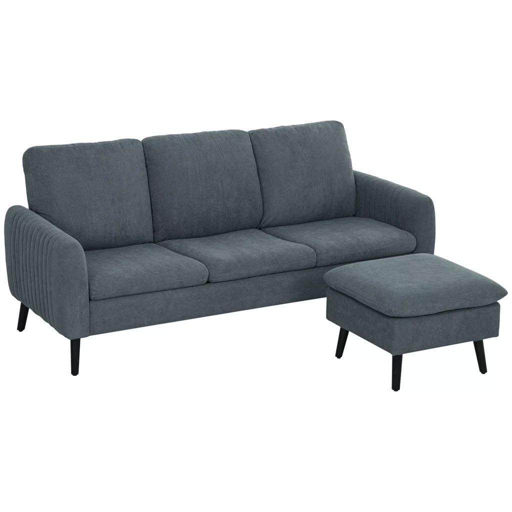Kampinė sofa su šežlongu 3 pagalvėlės, 196 x 140 x 88 cm, Pilka
