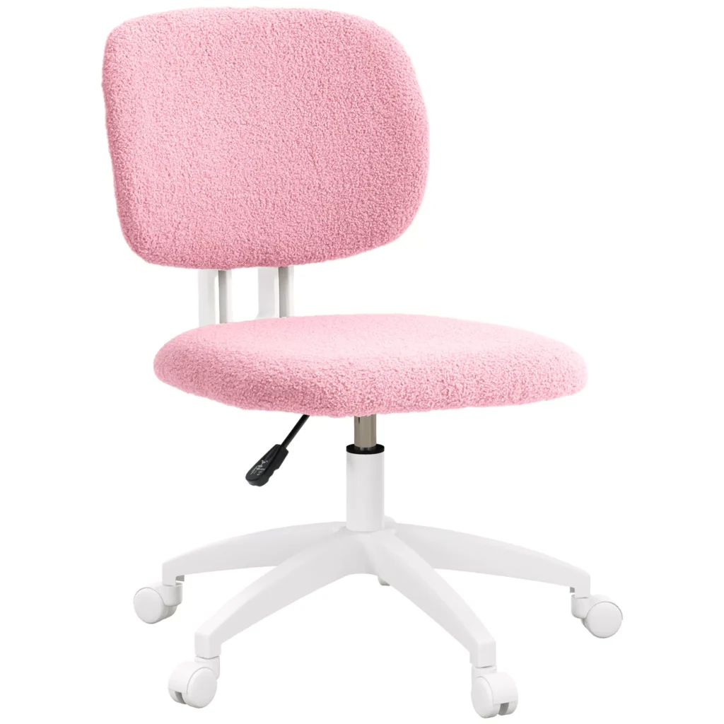 Ergonomiška darbo kėdė, reguliuojamo aukščio kompiuterio kėdė be porankių, pasukama kėdė, rožinė