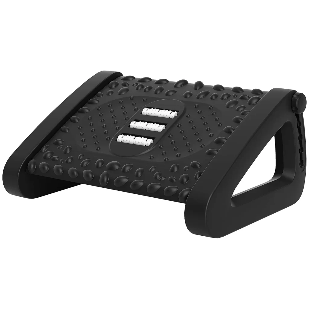 6 pakopų reguliuojamo aukščio kojų atrama su masažiniu paviršiumi, ergonomiška, juoda