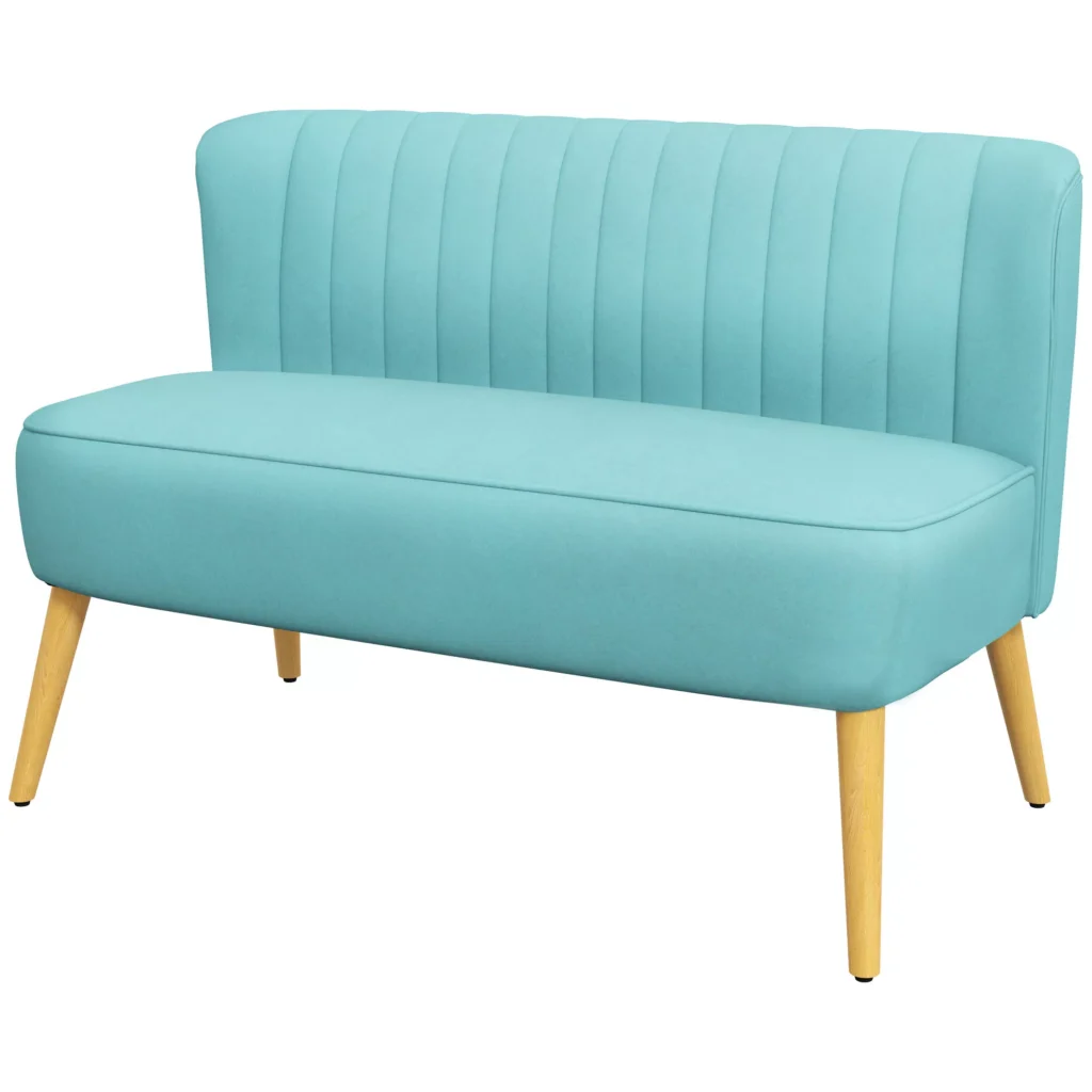 Dvivietė sofa su medinėmis kojelėmis, iki 150 kg, žalios spalvos, 117 x 56,5 x 77 cm