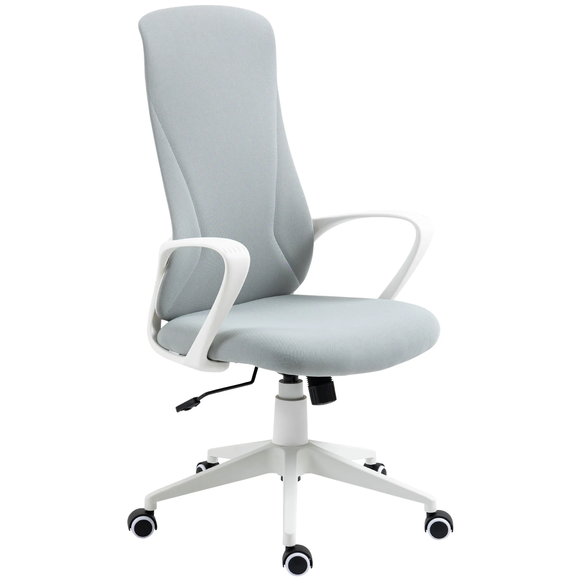 Ergonomiška kompiuterio kėdė, su supimo funkcija, reguliuojamo aukščio, elastingas audinys, šviesiai pilka