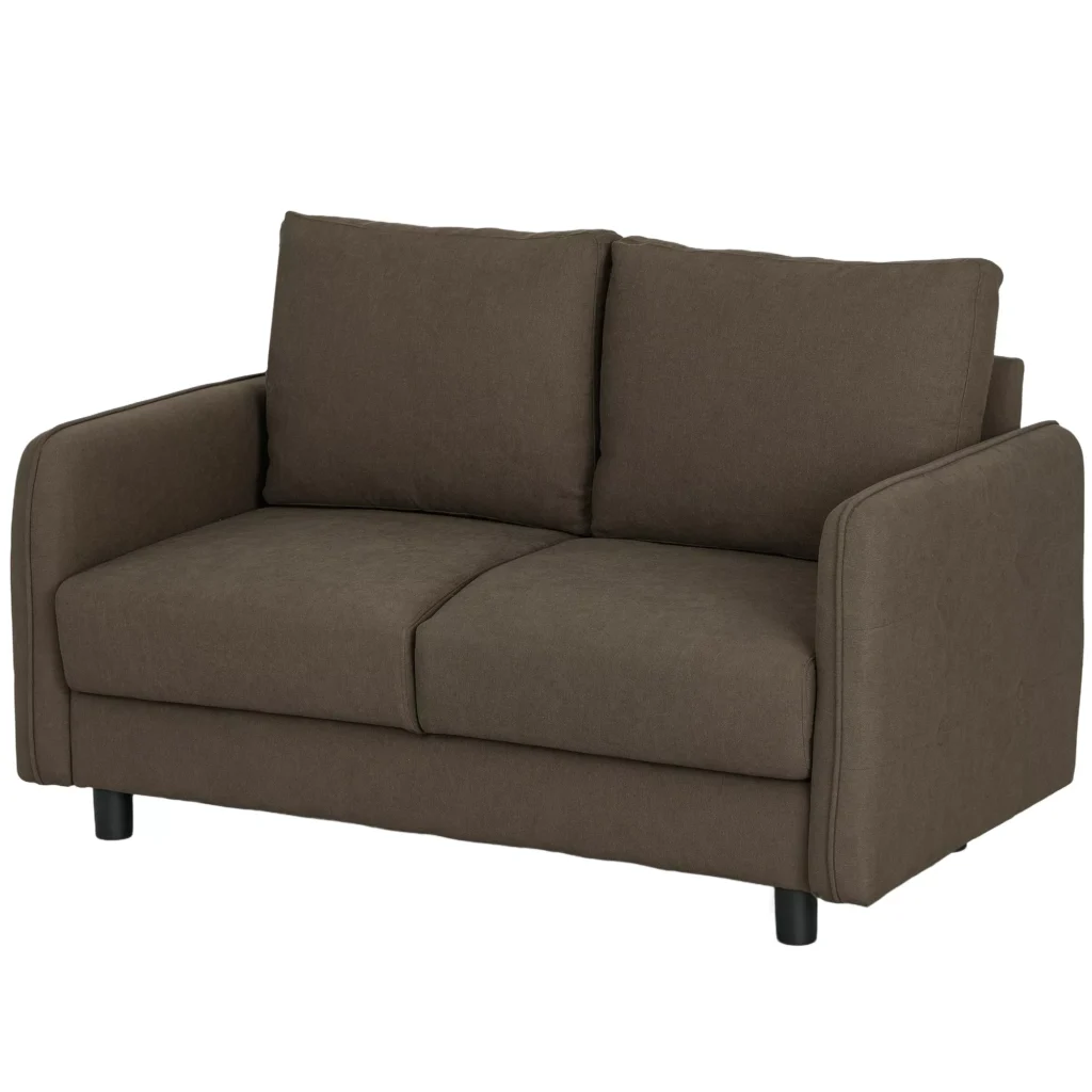 Moderni 2 Sėdimų Vietų Sofa su Porankiu | Ruda Aksaminė Sofa, 136x75x84 cm