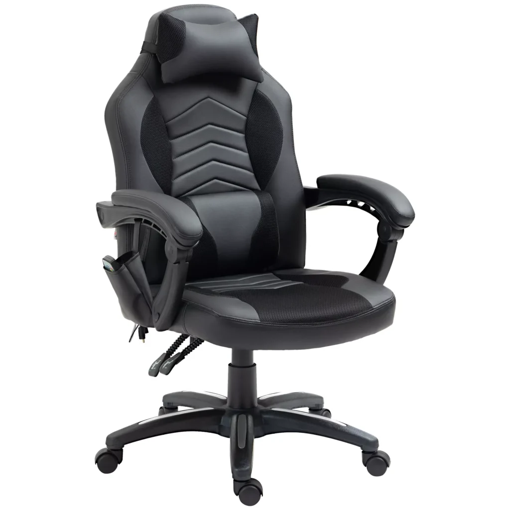 Žaidimų kėdė, biuro kėdė su šilumos ir masažo funkcija - juoda W68 x D69 x H(108-117) cm