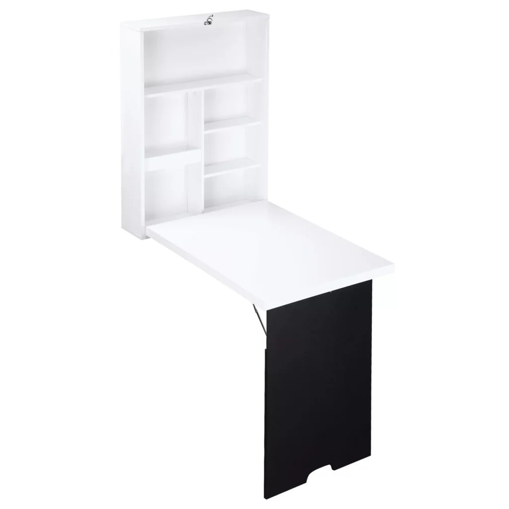 HOMCOM Sieninis rašomasis stalas Sulankstomas rašomasis stalas 5 skyriai Balta+juoda lenta 60x94.5x147cm