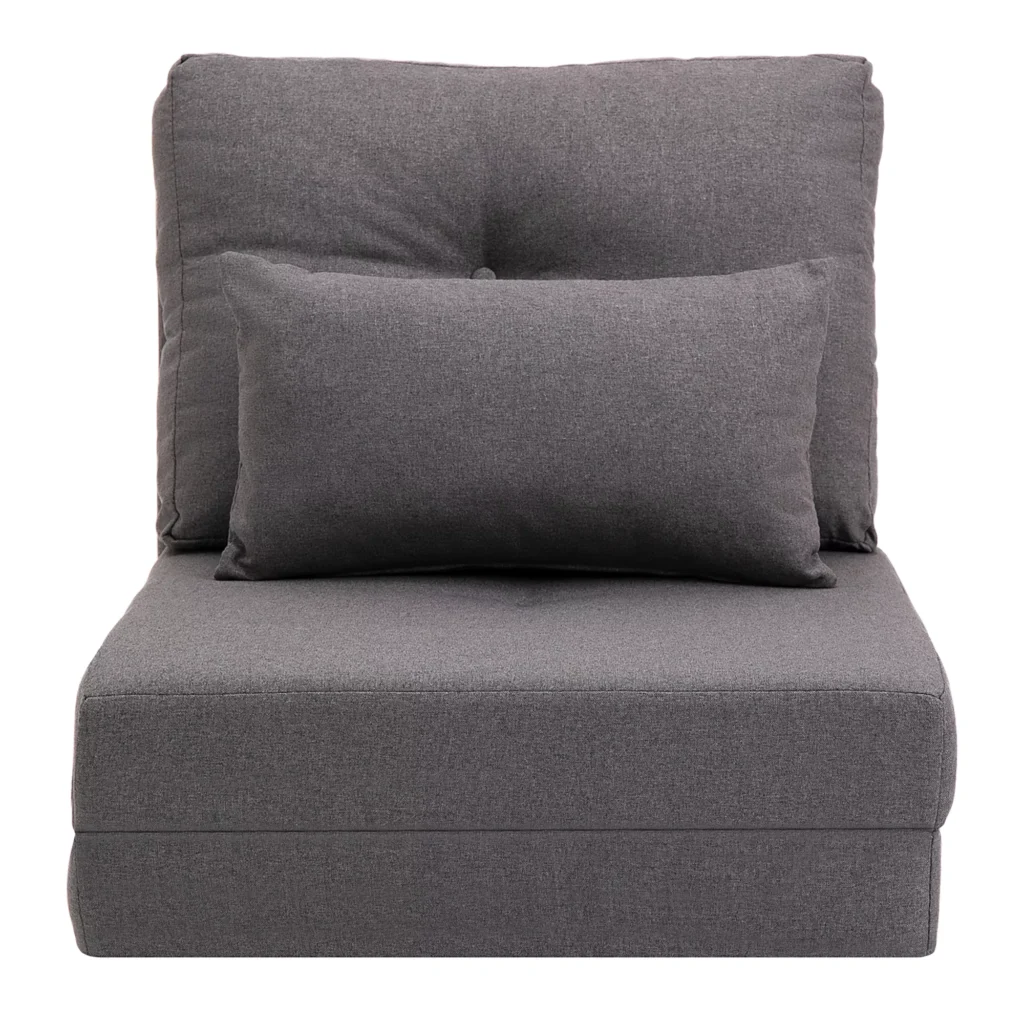 Grindų fotelis 2-in-1, sulankstoma lova su reguliuojamu atlošu, pilka 180x60x19 cm