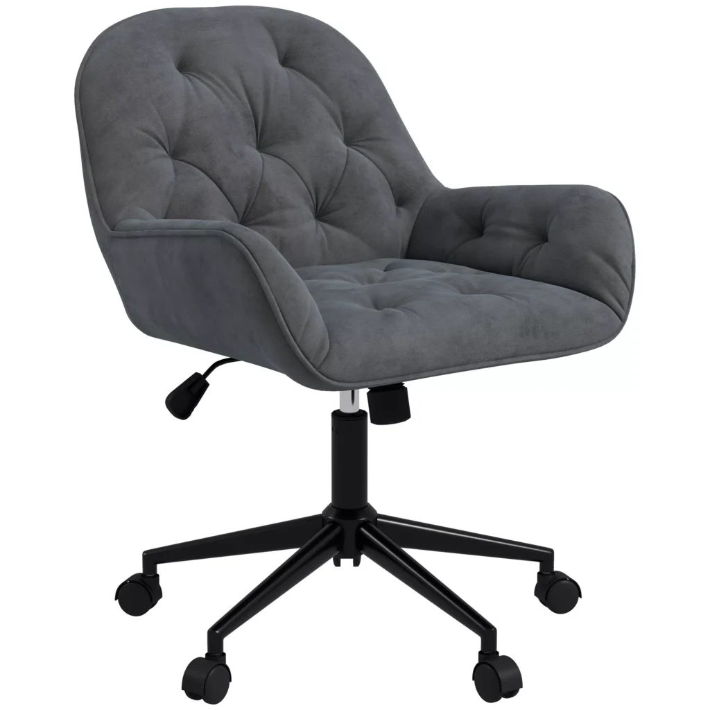 Rašomoji kėdė su supimo funkcija, reguliuojamo aukščio, ergonomiška, aksomo išvaizdos, tamsiai pilka