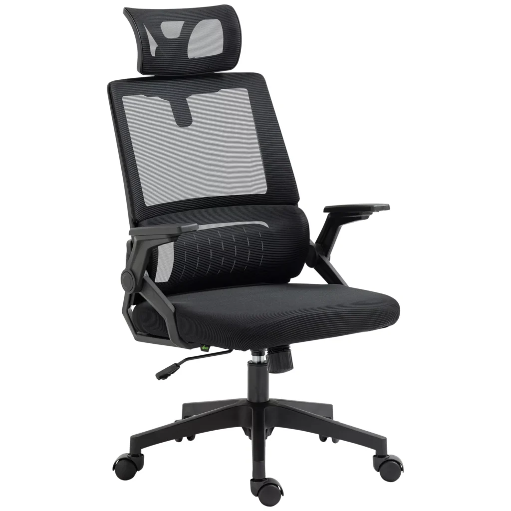 Ergonomiška biuro kėdė, reguliuojama galvos atrama ir porankiai - juoda