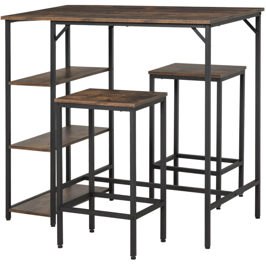 Industrinio stiliaus baro stalo rinkinys su 2 baro kėdėmis 109 x 60 x 100 cm