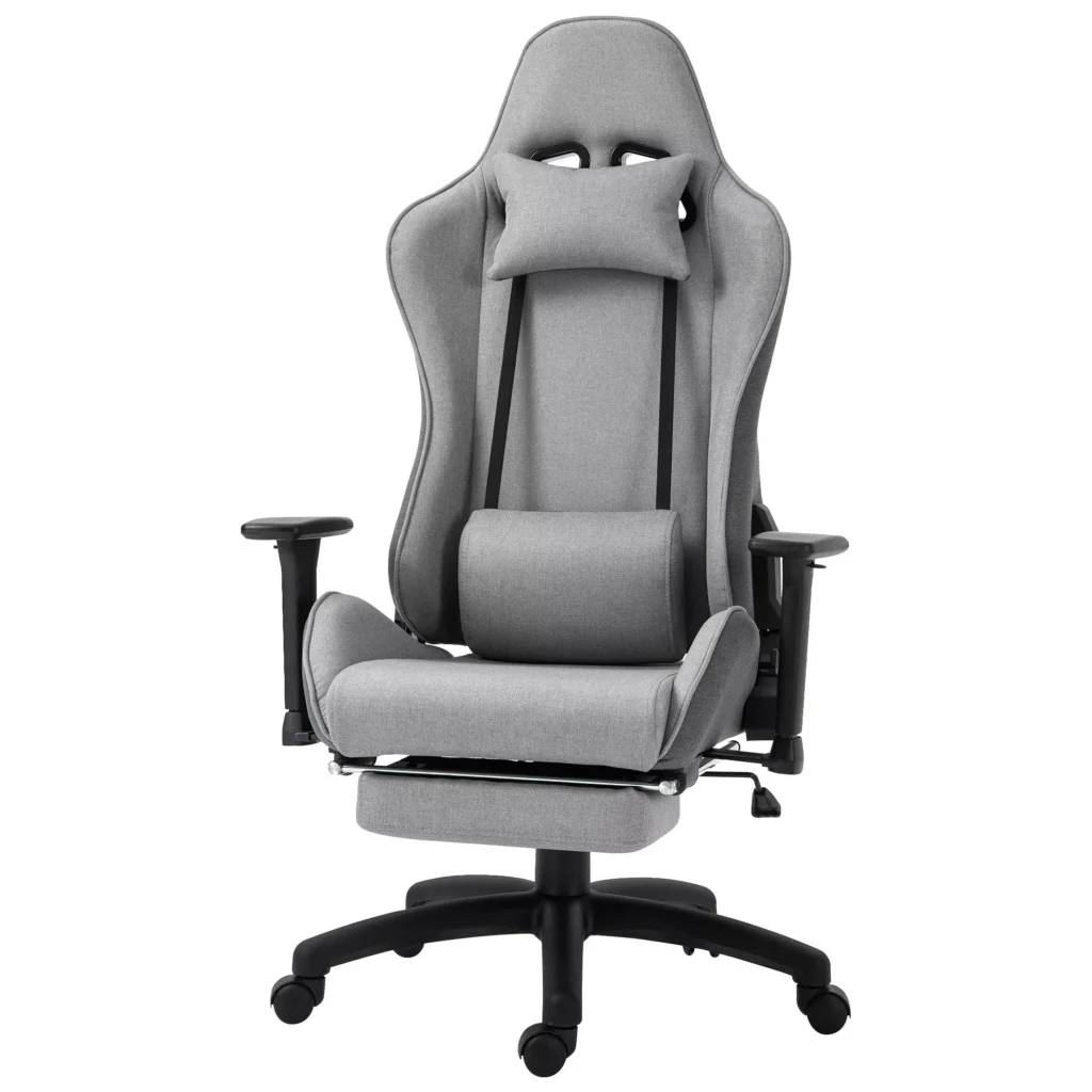 Ergonomiška kompiuterinių žaidimų kėdė su nuimama galvos ir juosmens pagalvėle, supimo funkcija, pilka 73x57x127-135 cm