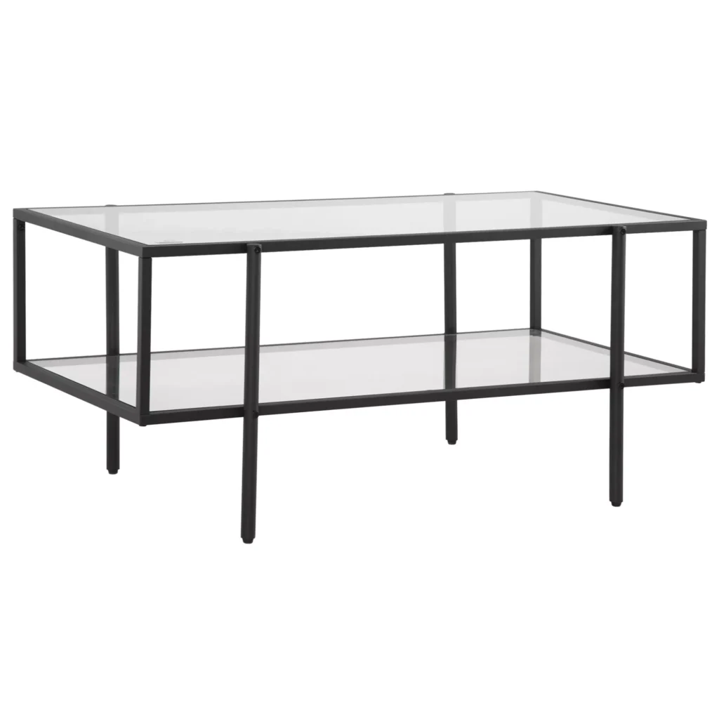 Stiklinis kavos staliukas, plieninis rėmas, juodas 100x55x45,5cm
