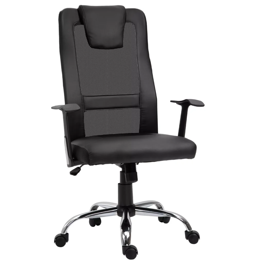 Ergonomiška pasukama biuro kėdė, reguliuojamo aukščio, PU oda, juoda, 66x73x108-118 cm