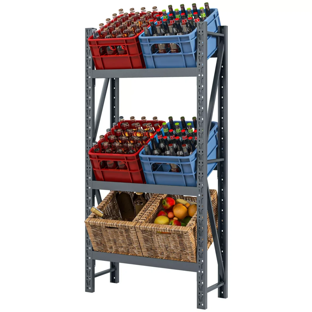 Stelažas, laisvai pastatomas su 3 reguliuojamais lygiais 80 x 30 x 160 cm, plienas, pilkas