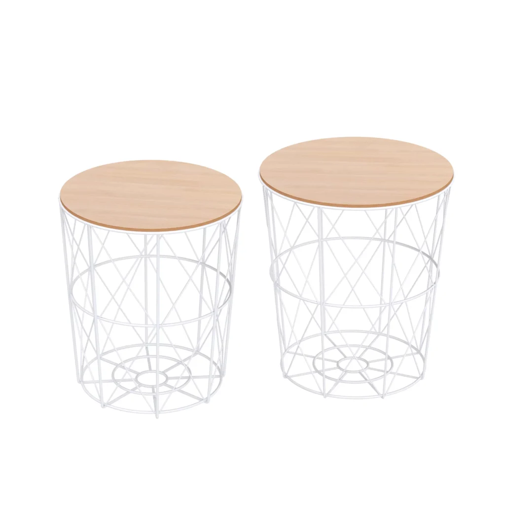 2 natūralios ir baltos spalvos žurnalinių staliukų rinkinys, 2 dalys Ø40 x H45 cm