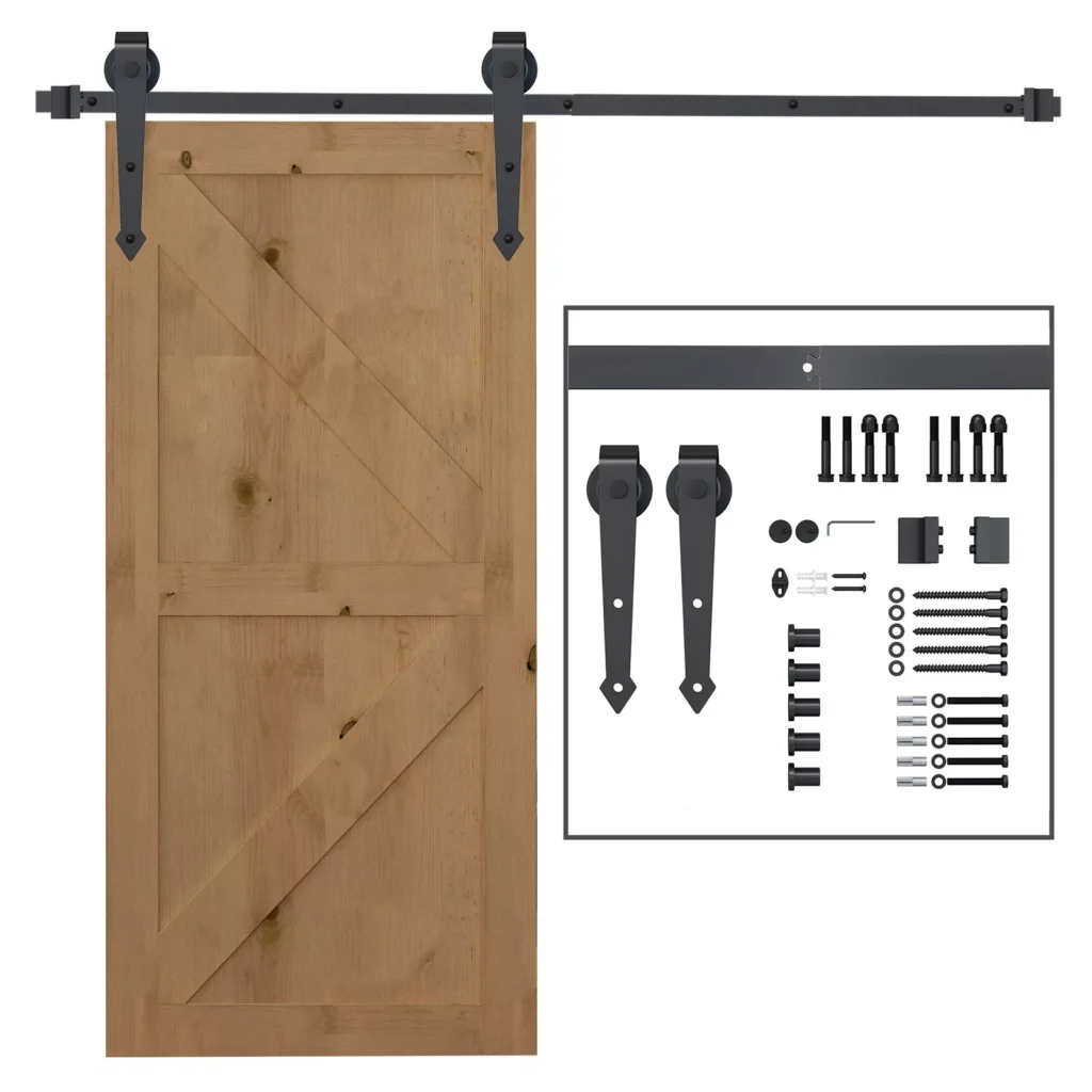 Stumdomųjų durų furnitūros komplektas 200 cm, stumdomųjų durų sistema, rudos spalvos
