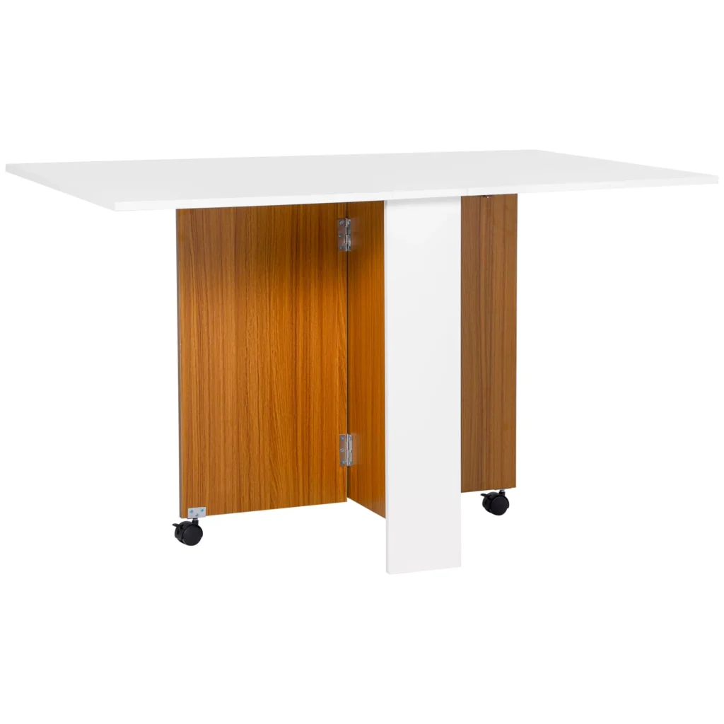 Sulankstomas valgomasis stalas su ratukais - baltas 120 x 80 x 73 / 80 x 67,5 x 73cm