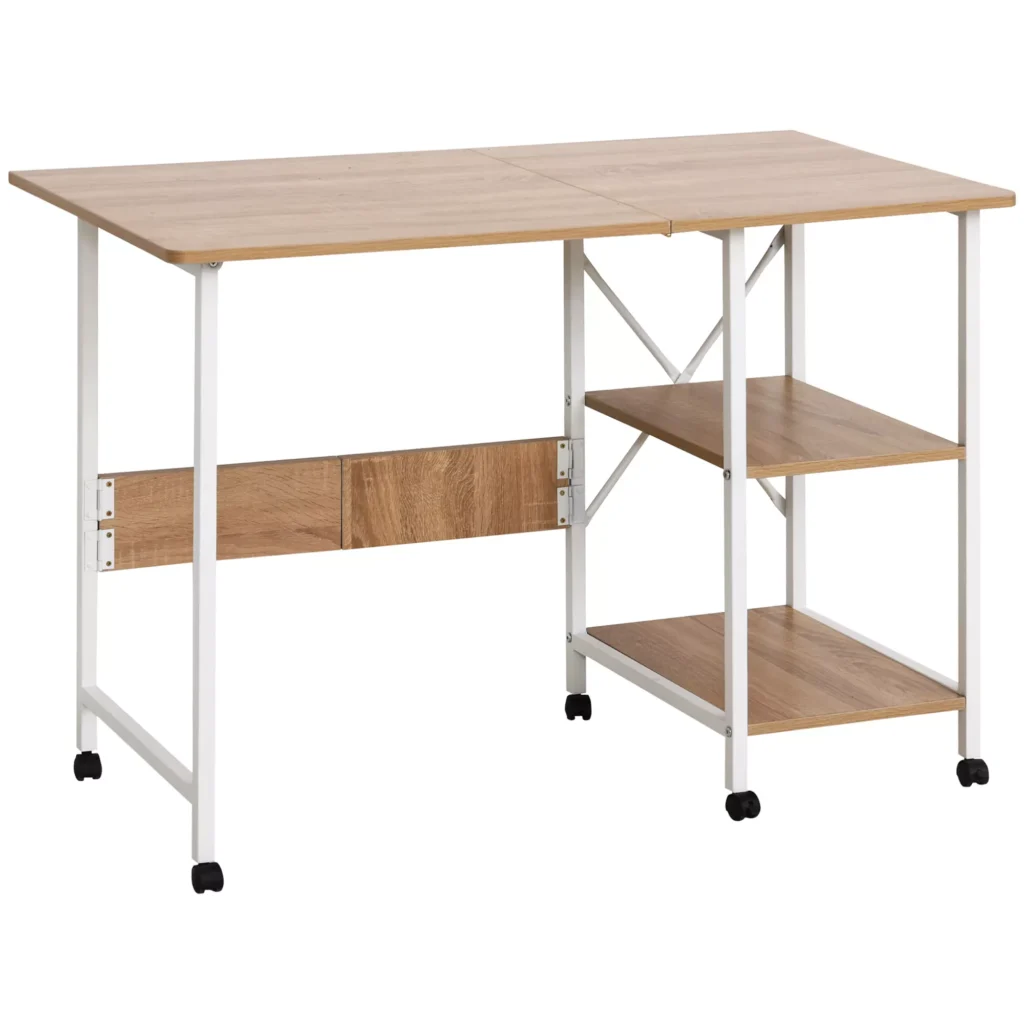 Mobilus stalas ant ratukų, šoninis stalas, MDF, natūralus, 107x55x76cm