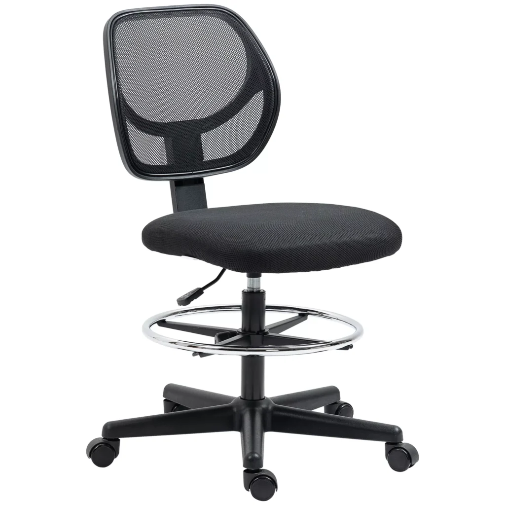 Ergonomiška darbo kėdė su reguliuojama atrama kojoms, 93-113 cm, juoda