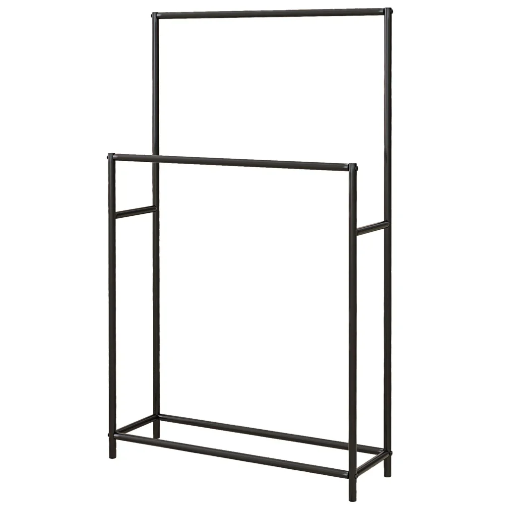Laisvai pastatomas rankšluosčių džiovintuvas su 2 rankšluosčių laikikliais, metalinis, 66 x 20 x 110 cm, juodas