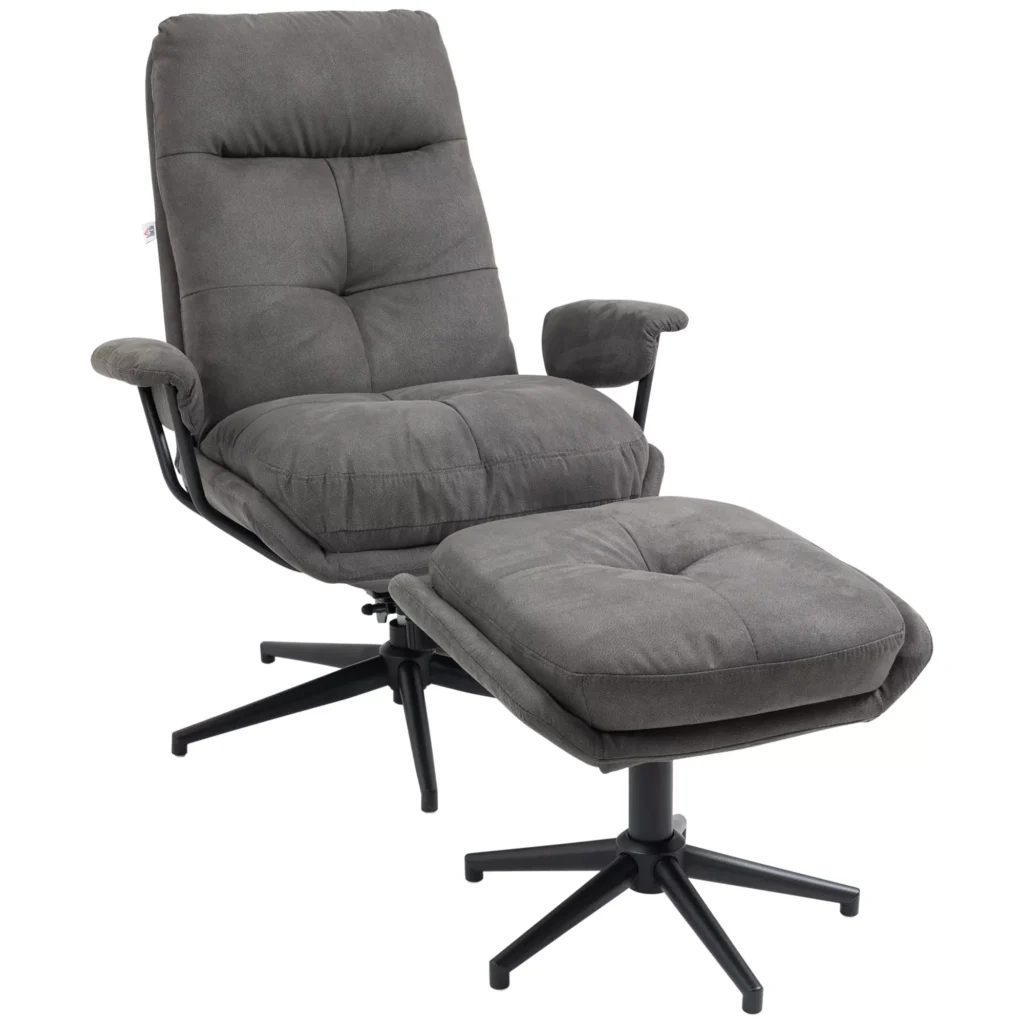 Relax" fotelis su taburete, televizoriaus fotelis su pasukamu pagrindu, televizoriaus fotelis su atsilenkimo funkcija, 150 kg, tamsiai pilka