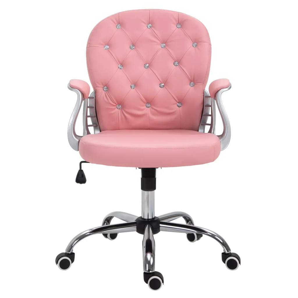 Ergonomiška minkšta kompiuterio kėdė - rožinė spalva, PU, 59,5 x 60,5 95-105 cm