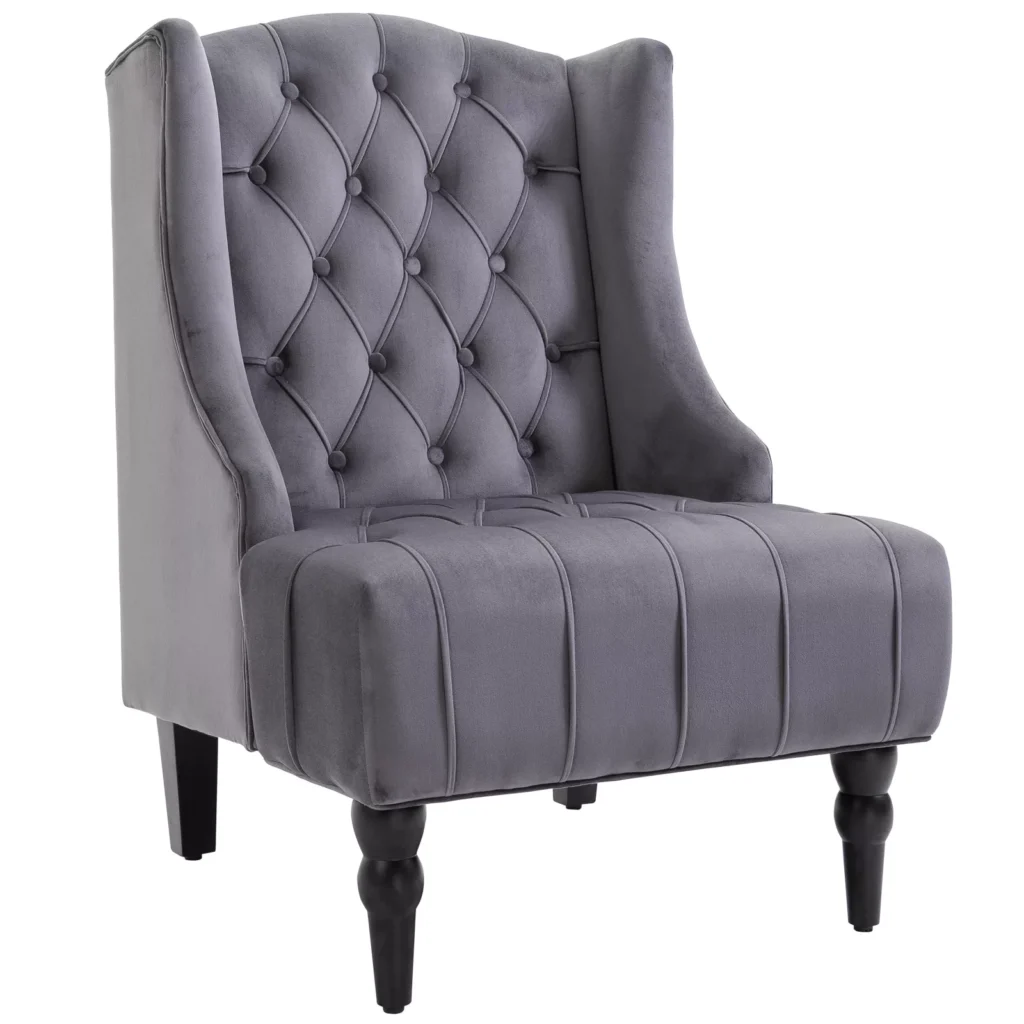 Fotelis "Wing Chair" su paaukštintomis kojomis, aksominis audinys, pilka 67 x 70,5 x 97 cm