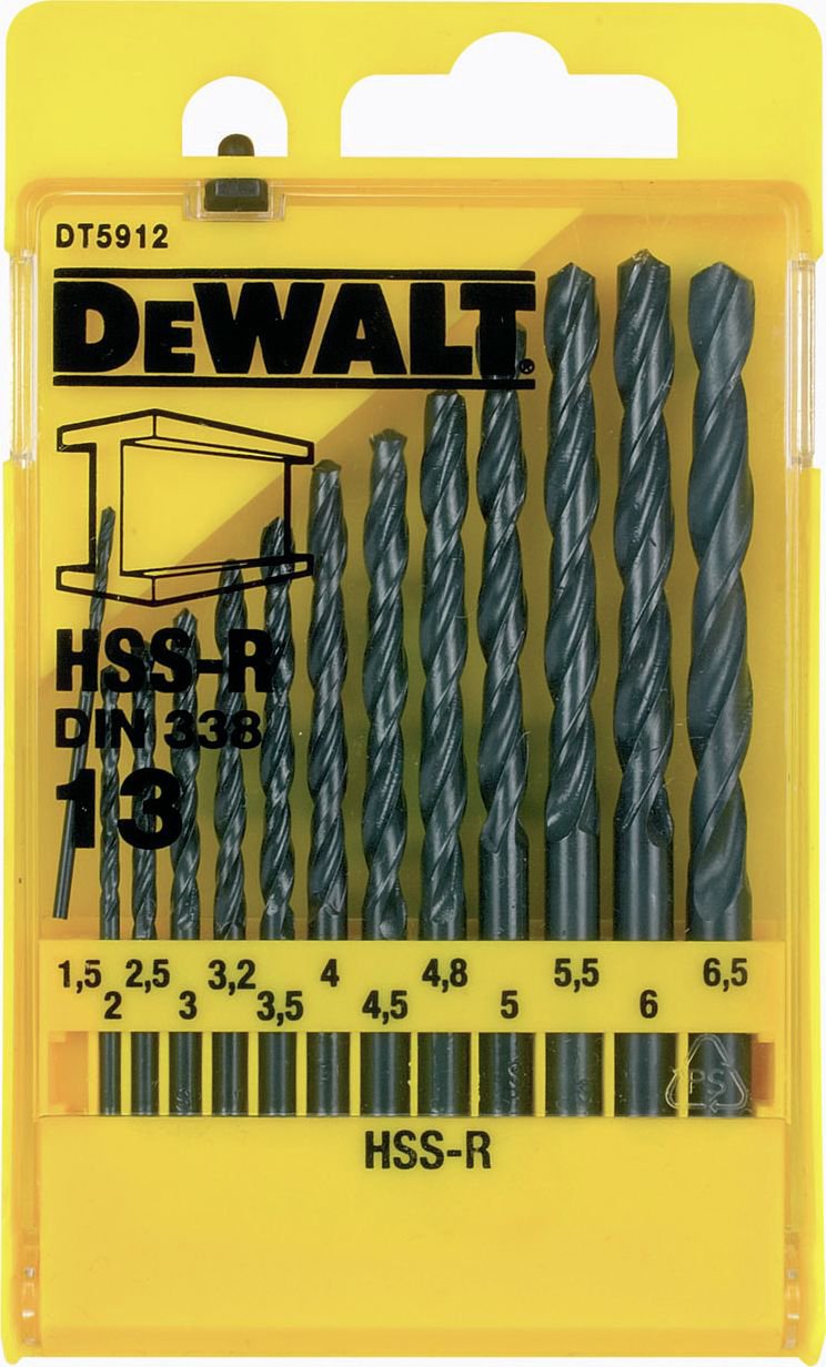 Drill Dewalt for metal HSS cylindrical 1,5 2 4.5 4 5.5 5 4.8 3 2.5 3.5 6 3.2 6.5mm set (DT5912-QZ)