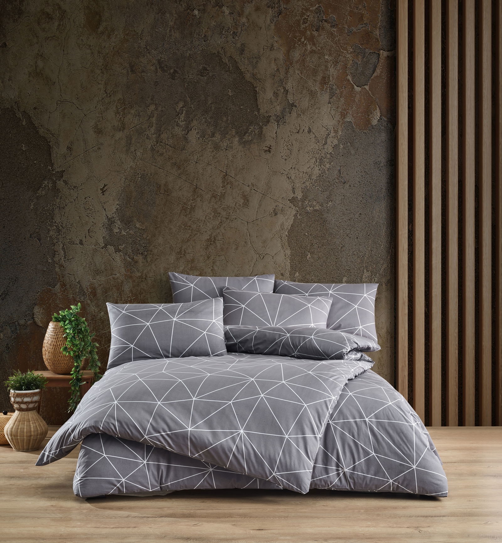 Medvilninės patalynės komplektas CREYA BERN ANTHRACITE, 160x200 cm, 50x70 cm, 100% medv.