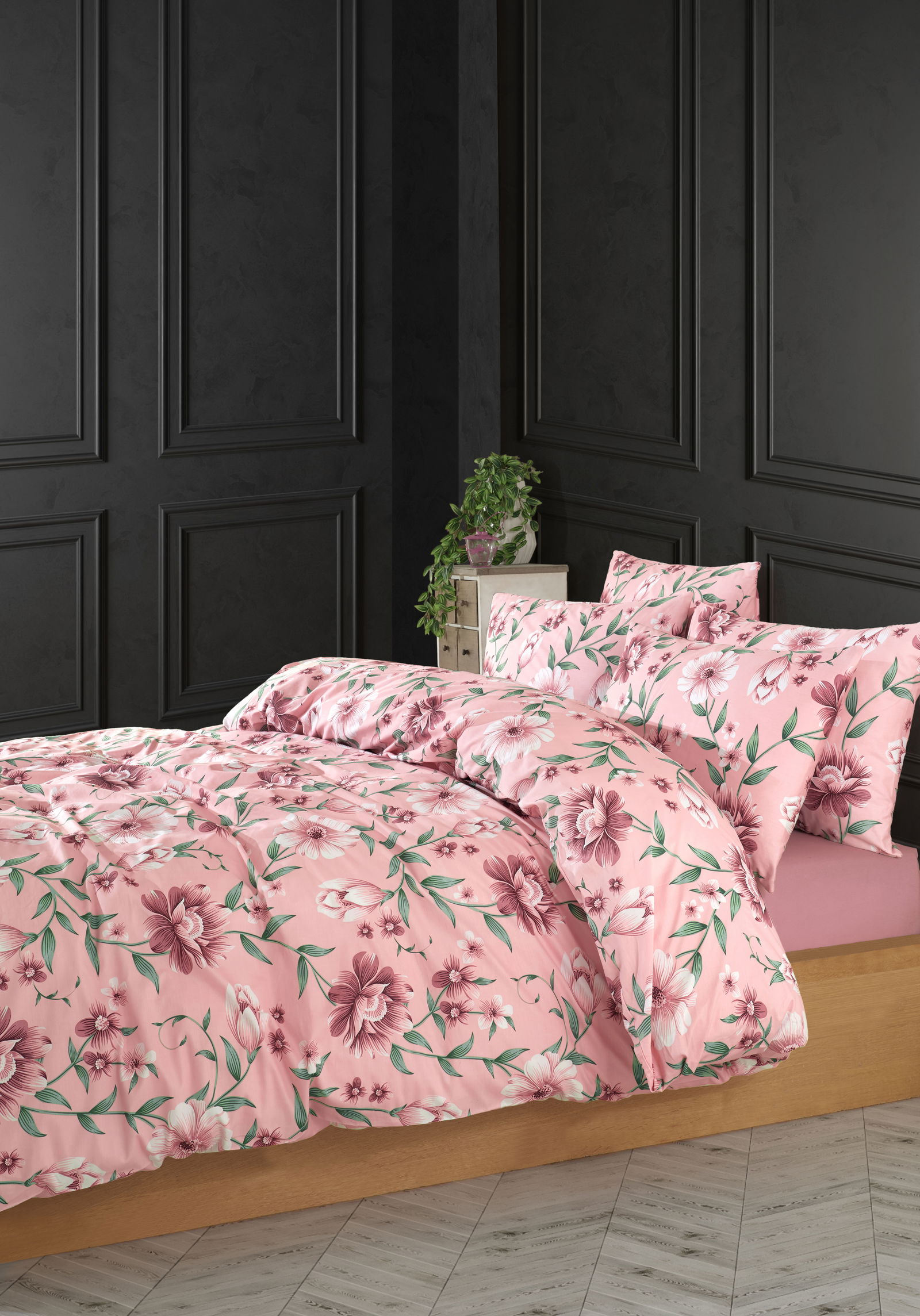 Satininės patalynės komplektas CREYA LOUISE PINK, 200x220 cm, 2x50x70 cm, 100% medvilnės