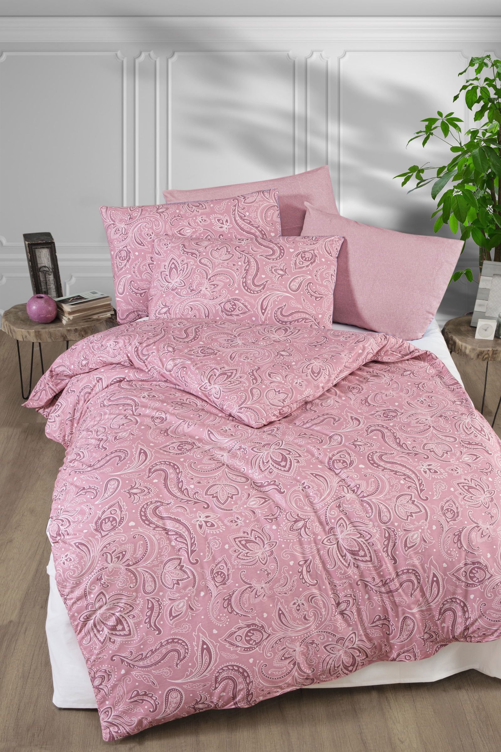 Medvilninės patalynės komplektas CREYA MELINA PINK, 200x220 cm, 2x50x70 cm, 100% medvilnės