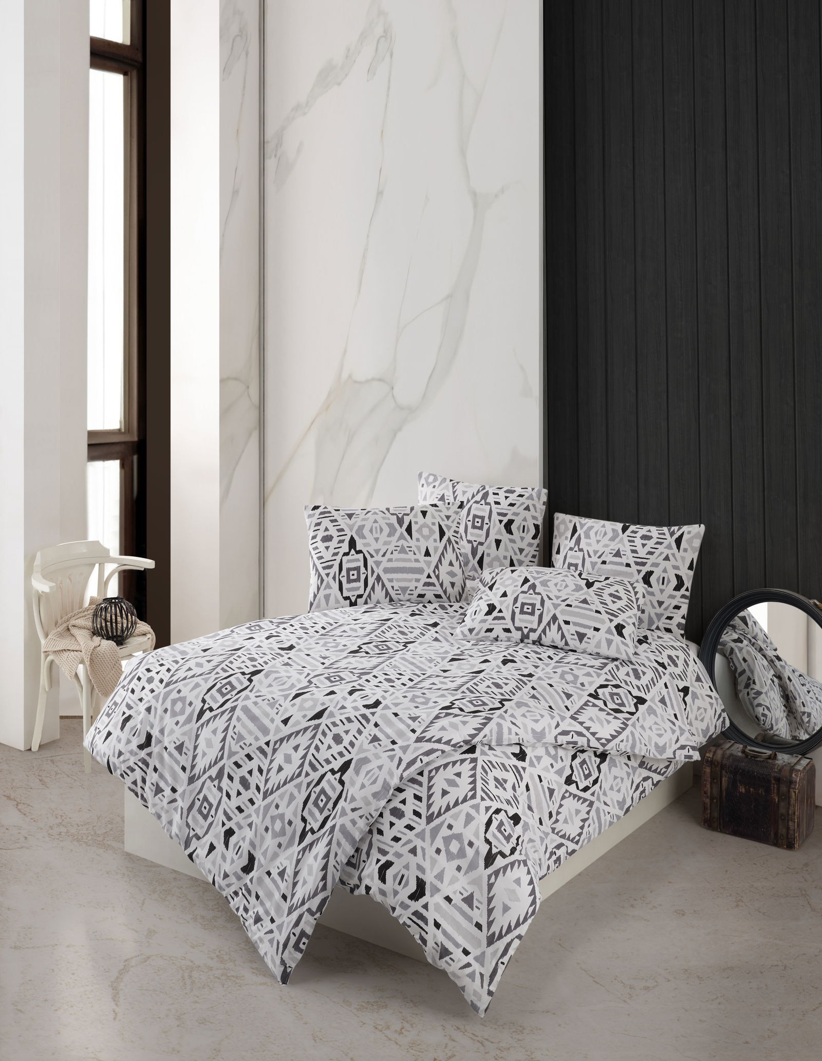 Medvilninės patalynės komplektas CREYA ELOISE GREY, 200x220 cm, 2x50x70 cm, 100% medvilnės