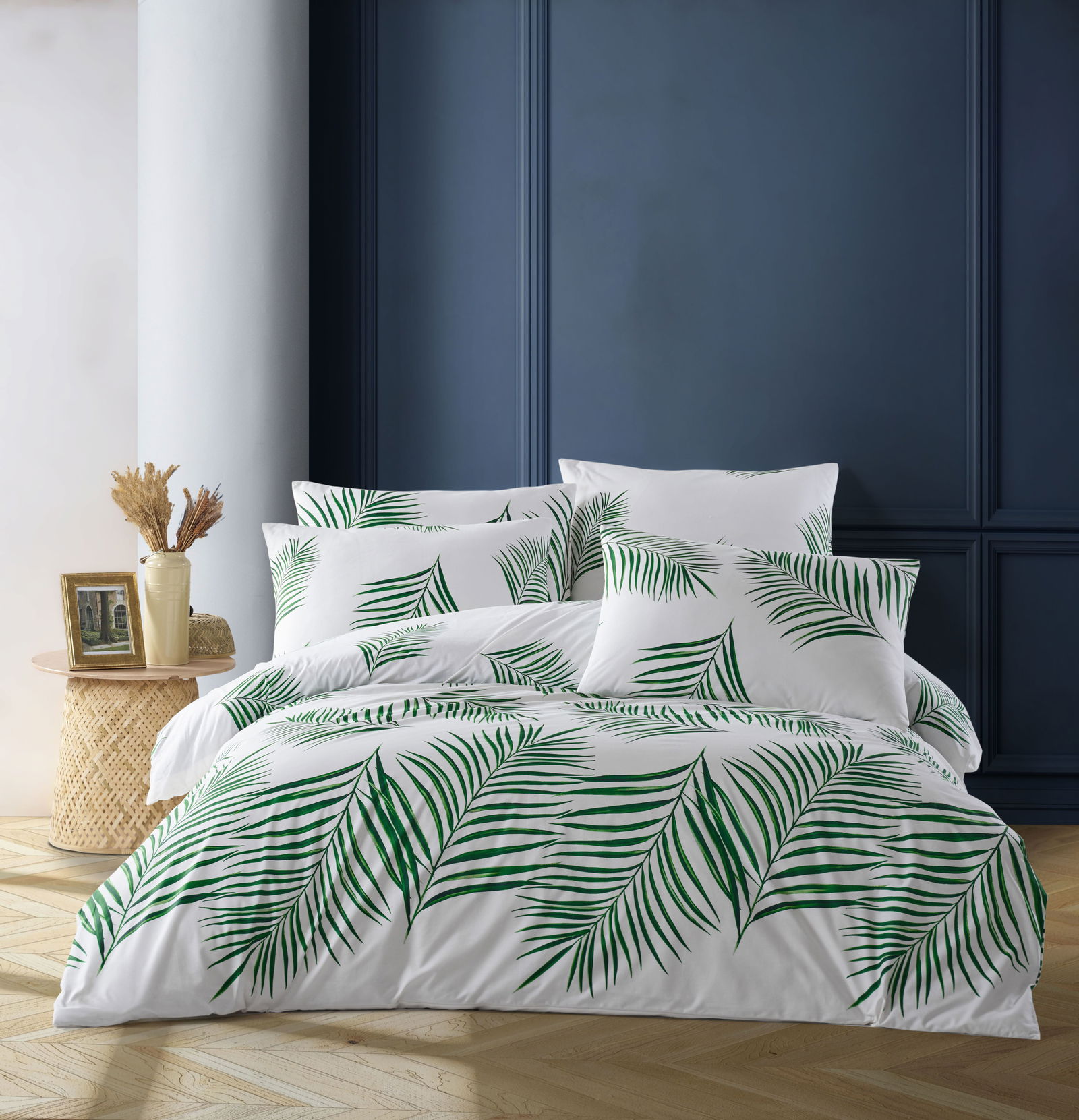 Medvilninės patalynės komplektas CREYA HARLEY DARK GREEN, 160x200 cm, 50x70 cm, 100% medv.