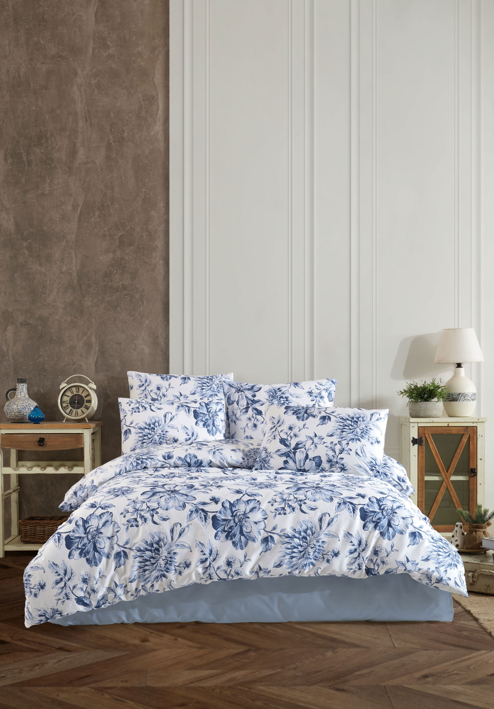 Satininės patalynės komplektas CREYA WANDA BLUE, 160 x 200 cm, 50 x 70 cm, 100% medvilnės