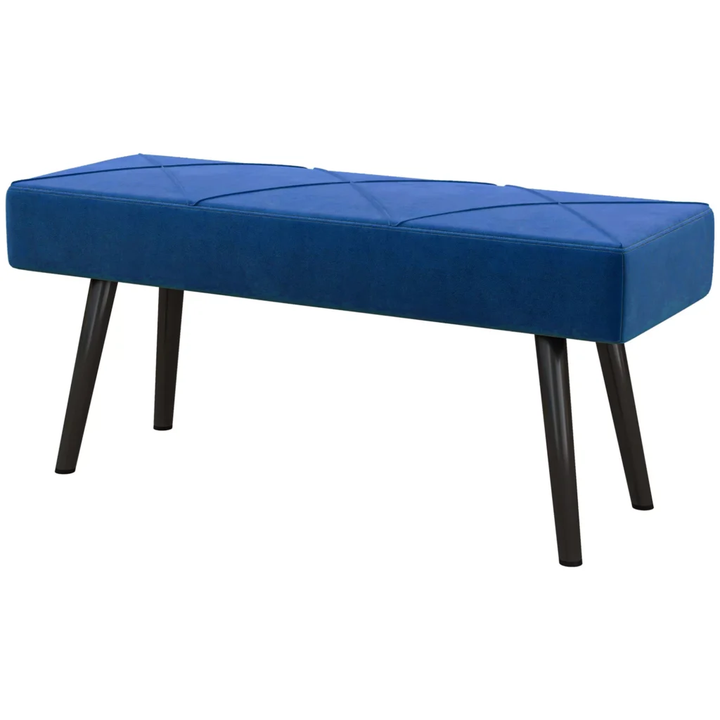 HOMCOM Polsteruotas suoliukas, lovos suoliukas, prieškambario suoliukas su X formos raštu, aksomo išvaizdos, atlaiko iki 120 kg, miegamajam, 100 x 36 x 45 cm, mėlynas