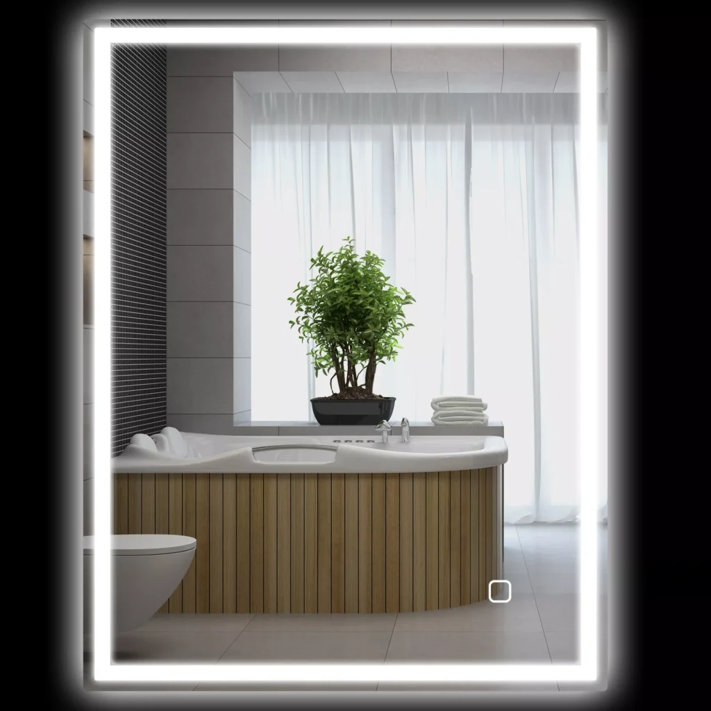 HOMCOM vonios veidrodis su apšvietimu 90x70 cm LED veidrodis, sieninis veidrodis su atminties funkcija, 3 šviesos spalvos, nerasojantis veidrodis su lietiminiu jungikliu, sidabrinis