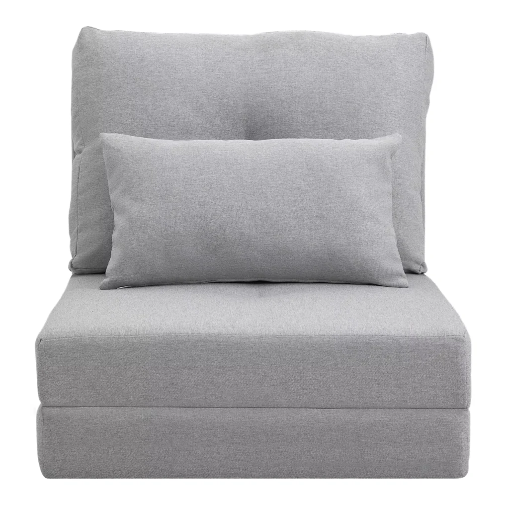 HOMCOM 2-in-1 sulankstomas grindų krėslas-lova su reguliuojamu atlošu, grindų sofa su dekoratyvine pagalvėle, grindų sėdynės pagalvė svetainei, miegamajam, lino audinys, pilka spalva