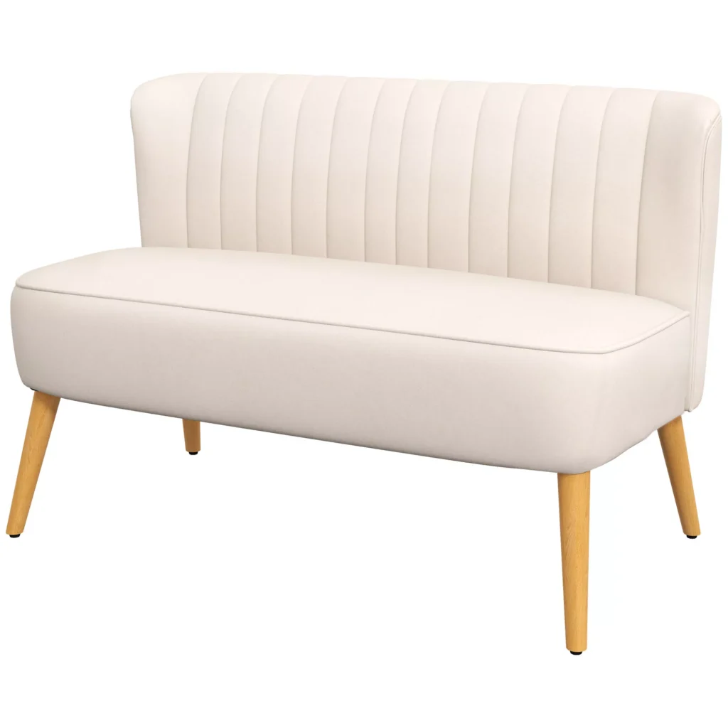 Dvivietė sofa su medinėmis kojomis, kreminė 117 x 56,5 x 77 cm