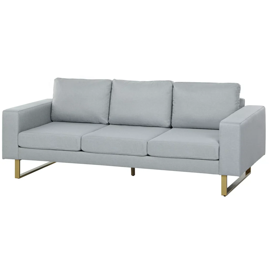 HOMCOM Trivietė sofa su pagalvėmis ir porankiais, liną primenančio audinio, miegamajam, 200 x 82 x 78 cm, šviesiai pilka