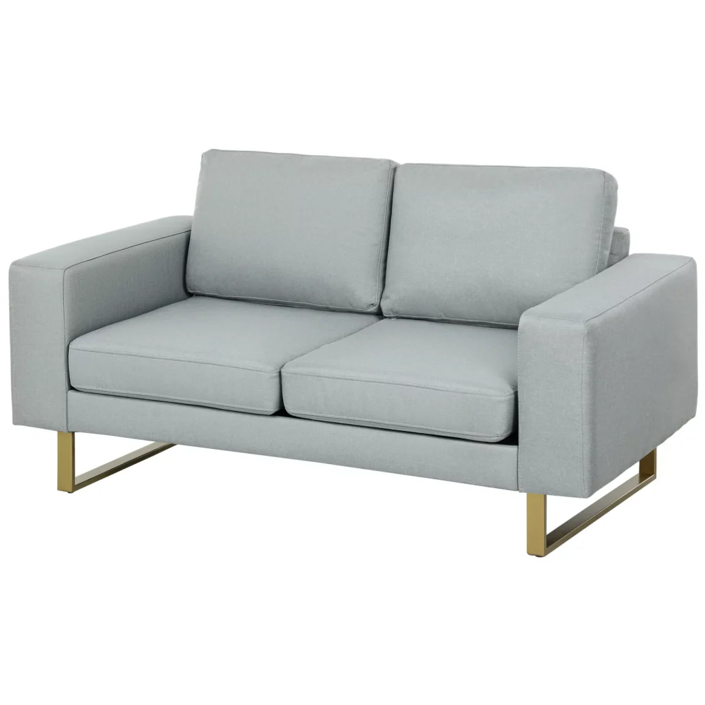 HOMCOM dvivietė sofa su porankiu, moderni dvigulė sofa su lino imitacija, pagalvėlėmis miegamajam, svetainei, 145 x 82 x 78 cm, šviesiai pilka