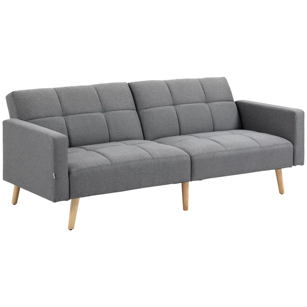 HOMCOM 2-in-1 sofa-lova 205 x 88 cm, sofa su lovos funkcija, kušetė su sėdimąja pagalve, lino imitacija, reguliuojamas atlošas svetainei, miegamajam, pilka